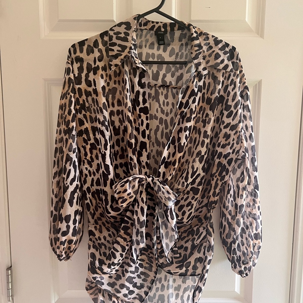 River Island Brown Black Tie Front 3/4 Sleeve Blouse
